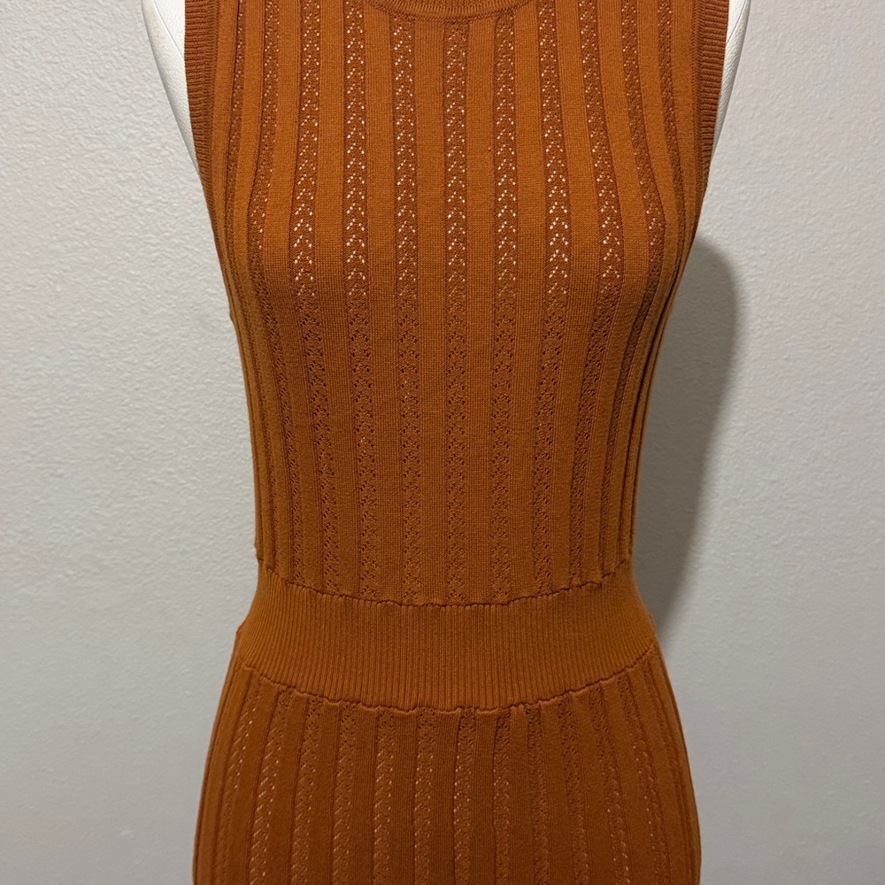Varley Florian Knit Ribbed Sleeveless Maxi Dress in Burnt Orange - Picture 4 of 8